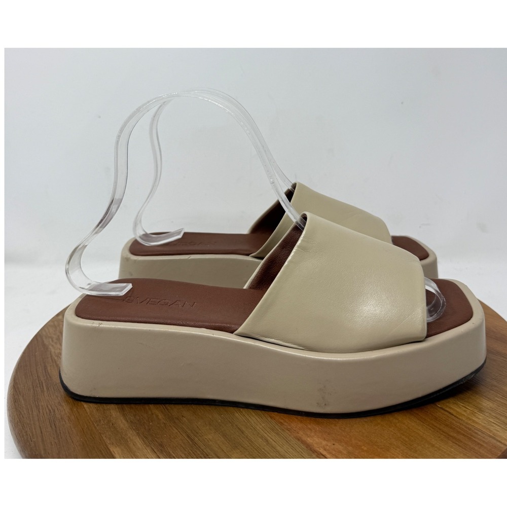 SVEGAN by Alohas Janice Beige Platform Square Toe Slip On Slides Sandals Size 35